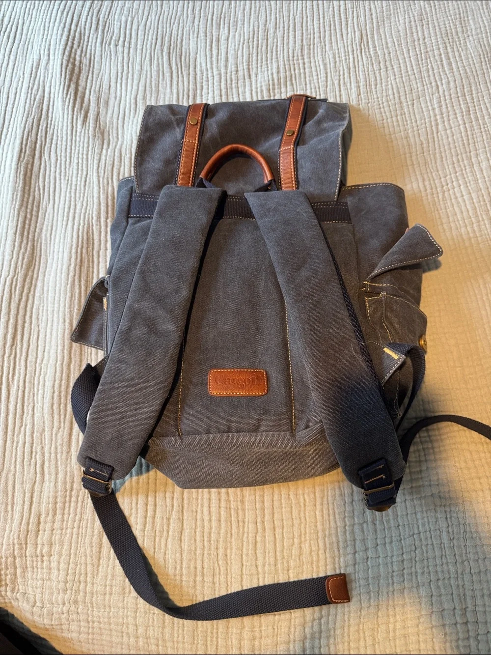Canvas Backpack with Brown Trim - Men's Casual Daypack